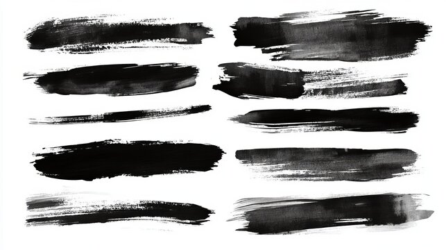 Illustrator set of grunge black paint brush strokes. All brush strokes are isolated on white background. Grunge backdrop, trendy brush stroke for black ink paint.