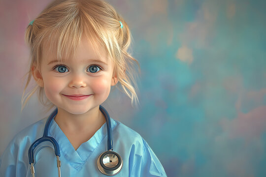 Smiling Toddler in Doctor's Gown and Stethoscope