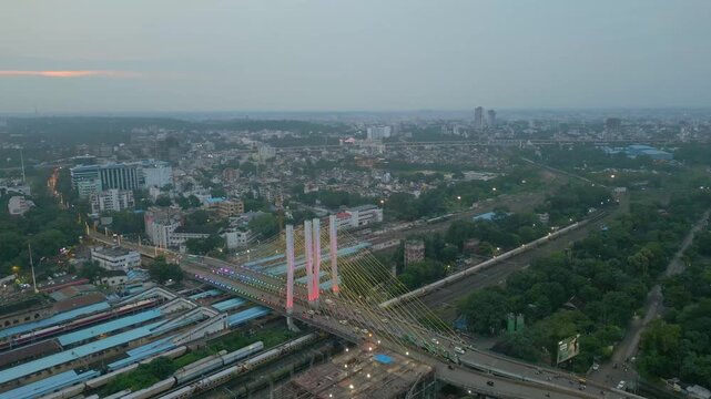 Aerial view of Nagpur Railway Station And Road Bridge