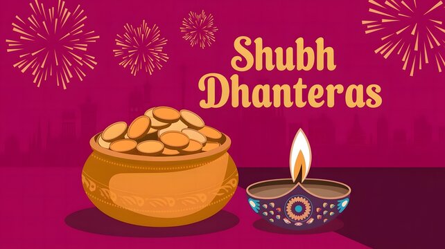 golden coin kalash for shubh dhanteras greeting wallpaper vector