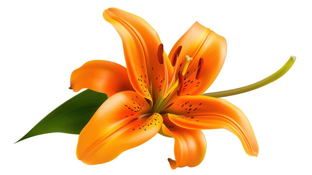 Vibrant orange lily flower with lush green leaves, perfect for adding a touch of nature and color to any design or decor.