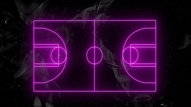 Neon pink basketball court animation over dark background