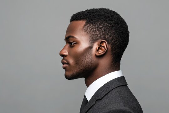 Close up portrait of confident African man in smart suit.