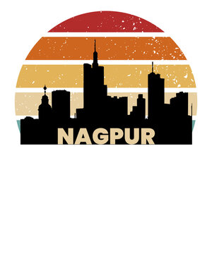 Retro Vintage Skyline Silhouette Nagpur T-Shirt Design, Souvenir Gift