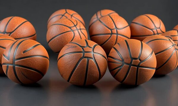 Closeup of Multiple Basketballs on a Dark Background