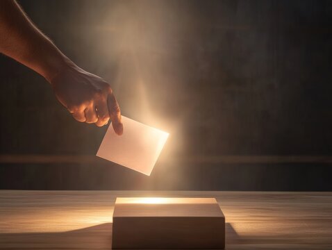 Hand dropping ballot in voting box.