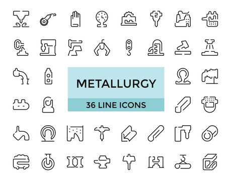 Metallurgy Thin Line Icons Set. Steel And Metal Tube Metallurgy Production Concept Linear icon, Outline icons collection. Simple and editable vector illustration.