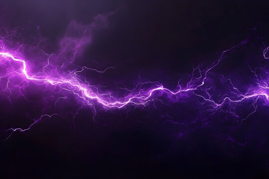 Abstract purple electric lighting striking on dark background for energy and power design concept