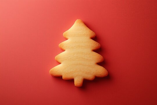 A minimalist depiction of a Christmas cookie shaped like a tree on a plain background