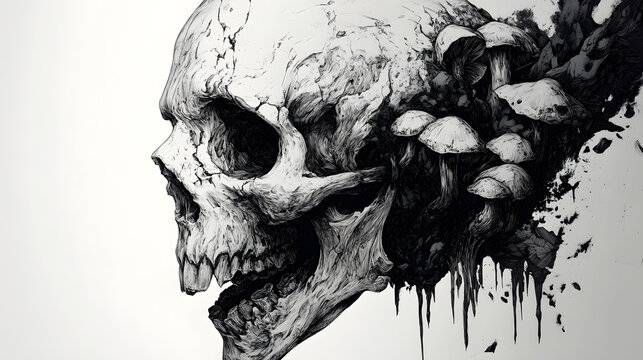 Dramatic Side Profile of a Graphically Rendered Monster Skull with Distorted Anatomy and Dark Artistry