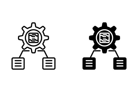 NLP thin line icon with Speech Bubbles and Circuits with Gear. Vector Illustration symbol for AI, artificial intelligence, machine learning, llms and Intelligent