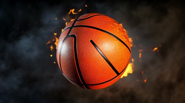 fiery basketball, black background, basketball is shown in a fiery explosion, footage, 4k footage, videos, video clip, slow motion, video wallpaper, animation, 4k, short video