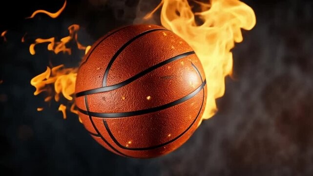 fiery basketball, black background, basketball is shown in a fiery explosion, footage, 4k footage, videos, video clip, slow motion, video wallpaper, animation, 4k, short video