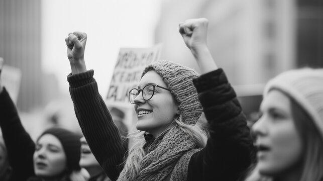 Women Protesting for Reproductive Rights with Raised Fists