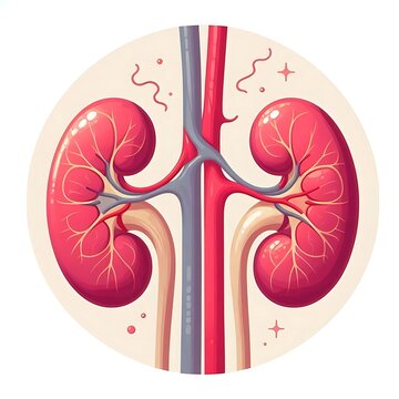 Flat, isolated illustration of a kidneys, showcasing its distinct shape and features. The design is minimalistic with smooth lines and a simple color palette, perfect for decorative projects.