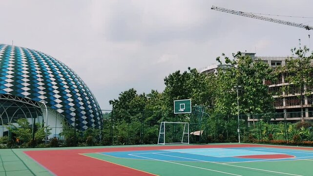 View of condition court basketball on outdoors UNIMUS. Semarang, Indonesia.