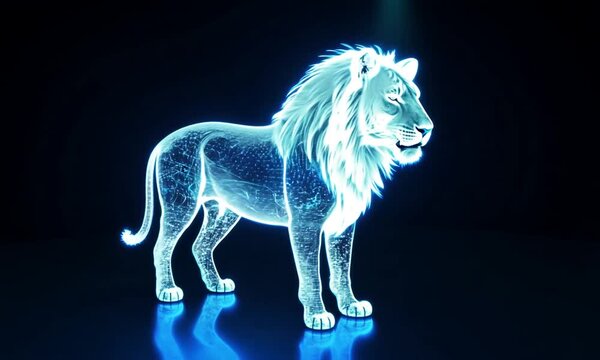 Lion hologram on black background