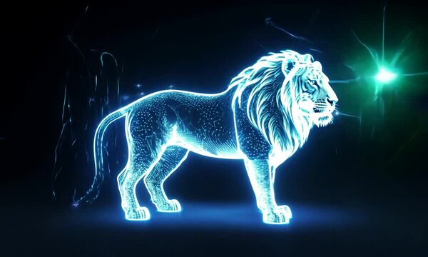 Lion hologram on black background