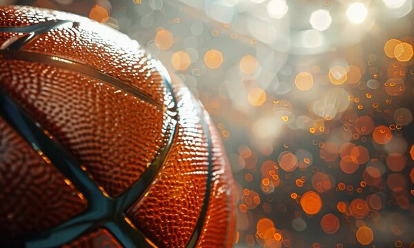 basketball ball in a stadium close up - copyspace