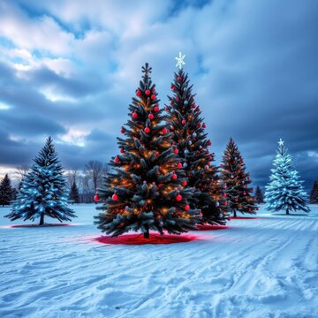  Four christmas trees on white bkg with clear lights christmas tree holiday winter festive celebration   