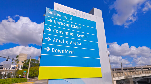 Downtown Tampa direction signs at the Tampa Bay - TAMPA, UNITED STATES  - NOVEMBER 1, 2024