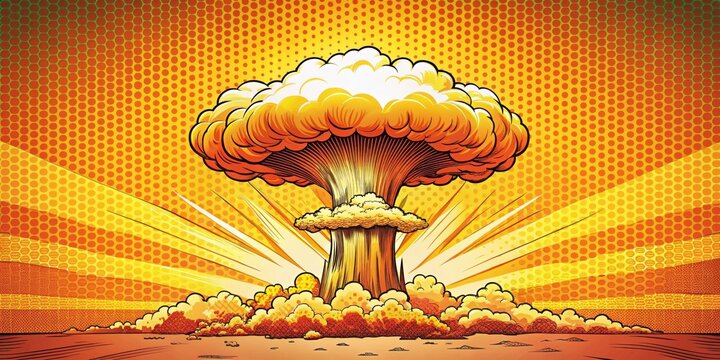 Huge nuclear bomb explosion with a mushroom cloud in retro comic style, nuclear bomb, explosion