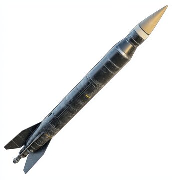 Isolated Tactical Missile Rendered on White Background, Showcasing Military Power and Precision Technology