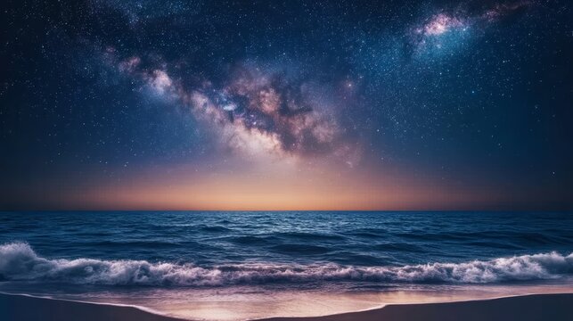 Milky Way over Ocean Seascape Composition with Starry Night Sky, Beach, Waves, Astro Photography, Nature Seascape,Astrophotography