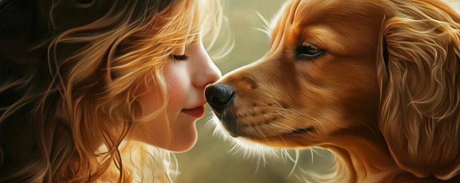 Loyal dog clipart emotional bond illustration, human-animal connection, gentle companionship scene