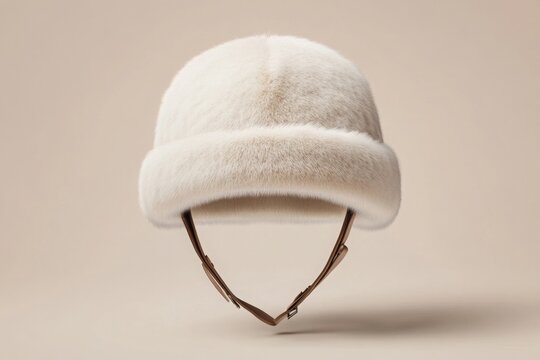 Trapper hat mockup isolated on a beige background. 
