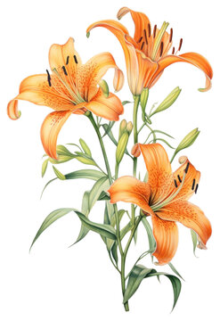 PNG Orange Lily branch lilies lily illustration.