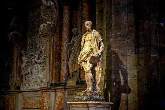 Milan, Lombardia, Italy - Statue of St. Bartholomew (1562), Marco d'Agrate, Duomo Cathedral, Milan, Italy.