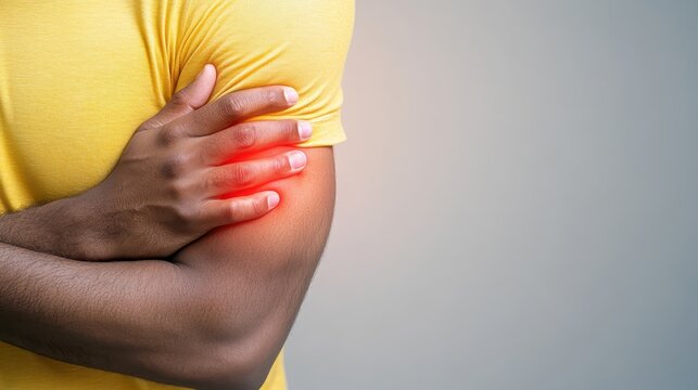 Man in yellow shirt holding elbow, understanding elbow discomfort, causes and treatment options