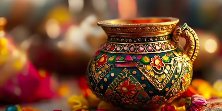 Close up of Traditional Kalash for Vasant Panchami Rituals