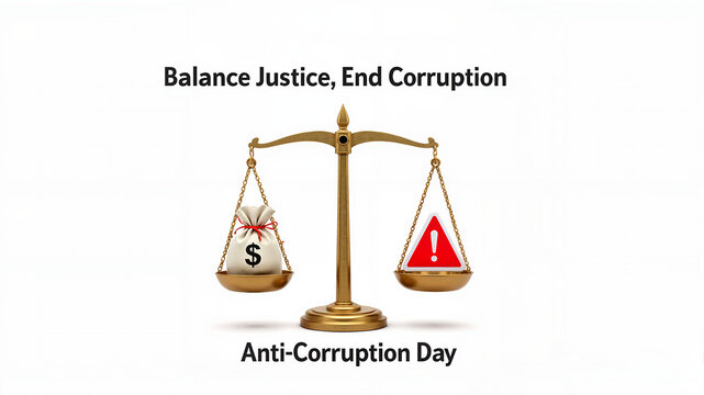 Anti-Corruption Day justice scale graphic for social awareness