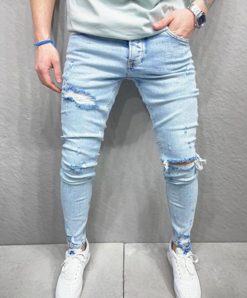 Jeans skinny homme - jean skinny destroy bleu - Mode urbaine B7022