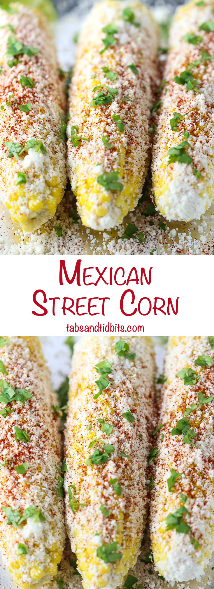 Mexican Street Corn - Corn on the cob coated with garlic mayo, cotija cheese, chipotle chili powder, cilantro and a squeeze of fresh lime juice.