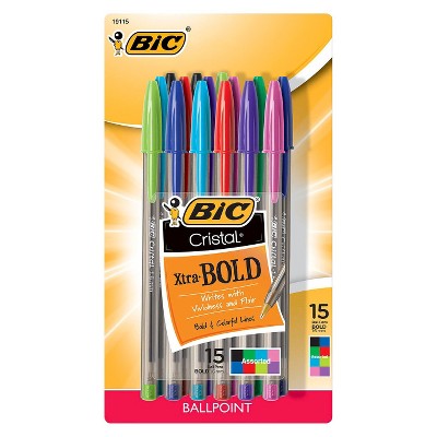 BIC Xtra Bold Ballpoint Pens, 15ct - Multicolor: 1.6mm Point, Multicolored Ink, Art & Stationery, Pocket Clip