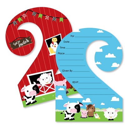 Big Dot Of Happiness 2nd Birthday Farm Animals - Shaped Fill-in Invites ...