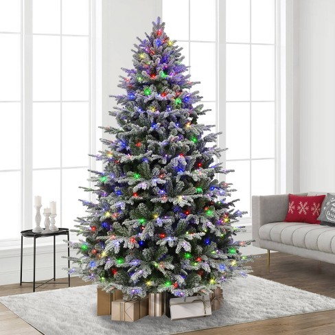 Puleo 7.5' Pre-lit Flocked Alaskan Fir Artificial Christmas Tree Dual Color Lights: LED, Easy Setup, Hypoallergenic - image 1 of 4