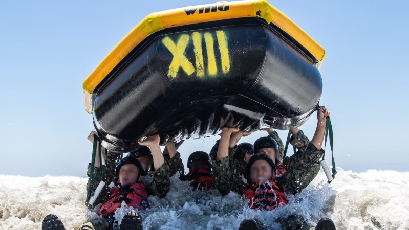 Navy SEAL candidates train at Basic Underwater Demolition/SEAL (BUD/S) in June 2023.