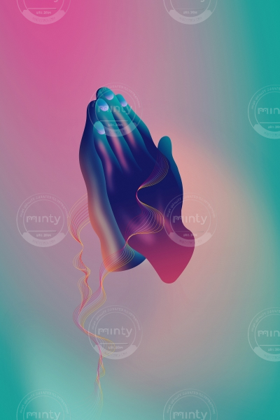 Praying hands on the colorful background - Illustration price | Minty