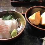 和食乃沙都使 - 真鯛の刺身と食後のフルーツ