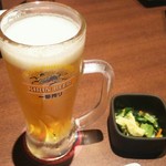 魚民 - お通しとビール