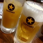 名古屋名物 味噌とんちゃん屋 国府宮ホルモン - 生ビール、パインジュース