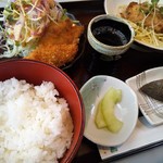 松の葉 - ミニポークステーキと白身魚のフライ定食