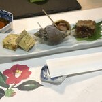 Sushi Yamabuki - 玉子焼、バイ貝、煮凝り