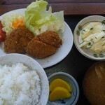 山治食堂 - メンチカツ定食６５０円！！豚汁かあさり汁からえらべる。