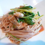 ラ・ファリーナ - あさりと水菜のトマトパスタ　（ドリンク付き）　９００円