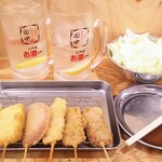 Kushi Katsu Tanaka Matsuyama Ookaido Ten - 串カツ牛2 豚 ハムカツ うずら たらこ120円 白ネギ ニンニク100円 チューハイ50円×2